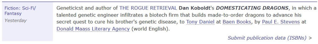 Announcement: Domesticating Dragons Sold to Baen Books